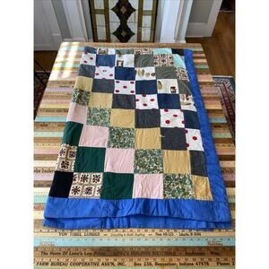 VINTAGE Handmade Patchwork Quilt Blanket Boho Hippie Cottage 70X 50 READ Flaw